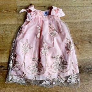 Janie and Jack pink dress with sheer flower embroidery.
